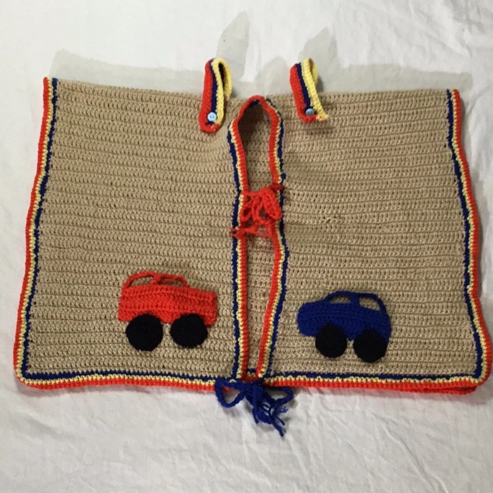 Handmade Kids Crochet Car Vest - Red and Blue